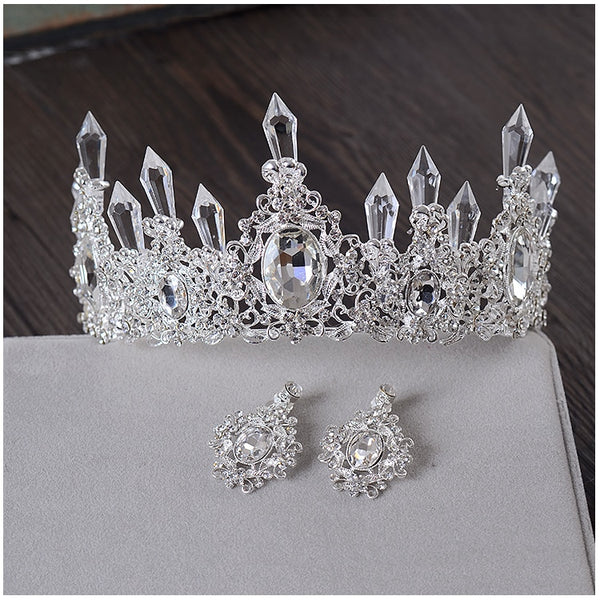 Clear Ice Queen Crown Tiara Retro Bridal Hair Tiara Jewelry Banquet Party Hair Accessories