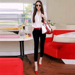 2017 New Women Summer Suits Blouse shirt Two-piece suit brands loose V-Neck chiffon shirt tight ankle pants women sets