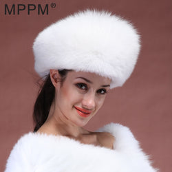 MPPM HOT Real Fox Fur Hat  White Fox Cap Whole Skin made Russian women winter warm cap High Quality best gift for lover, mother