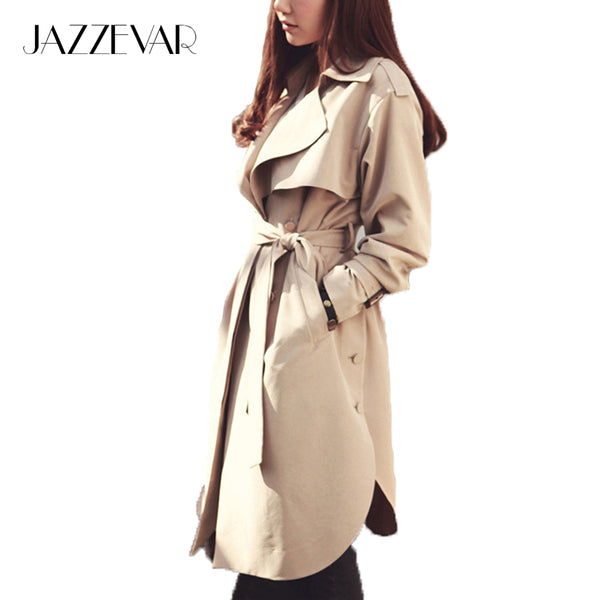 JAZZEVAR new spring autumn fashion Casual women's khaki Trench Coat long Outerwear loose clothes for lady