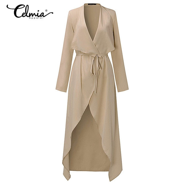 2018 Spring Thin Windproof Outerwear Women Trench Coats Long Sleeve Open Front Elegant Office Work Long Duster Coat Cardigan 3XL