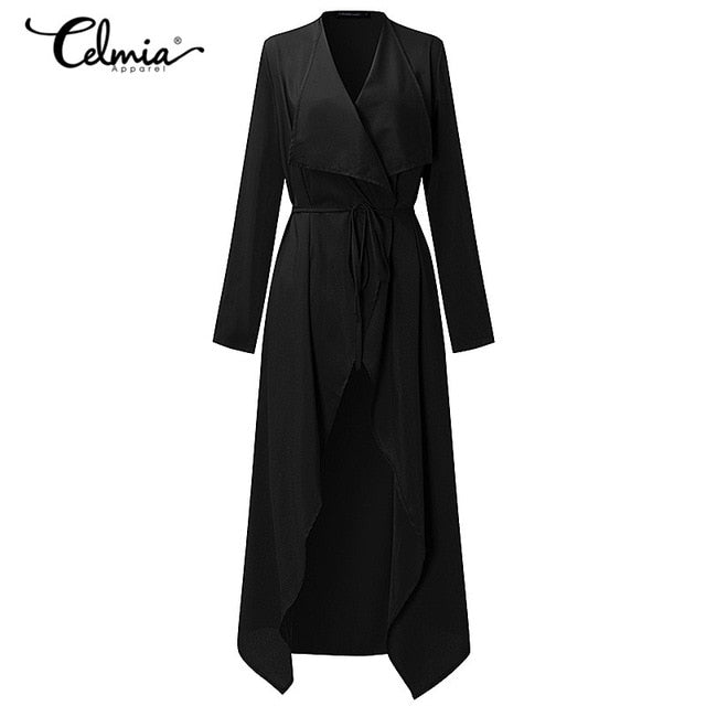 2018 Spring Thin Windproof Outerwear Women Trench Coats Long Sleeve Open Front Elegant Office Work Long Duster Coat Cardigan 3XL