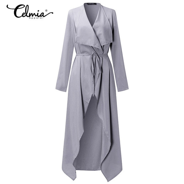 2018 Spring Thin Windproof Outerwear Women Trench Coats Long Sleeve Open Front Elegant Office Work Long Duster Coat Cardigan 3XL