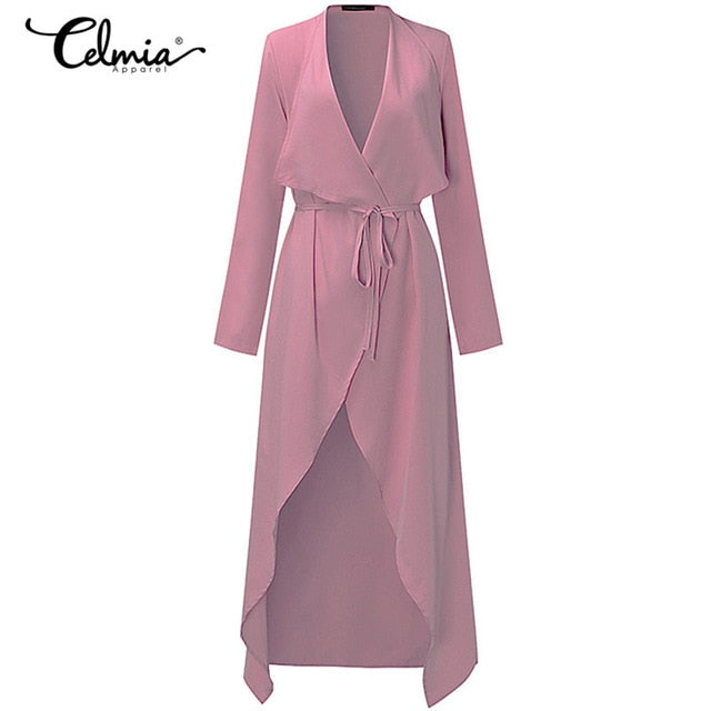 2018 Spring Thin Windproof Outerwear Women Trench Coats Long Sleeve Open Front Elegant Office Work Long Duster Coat Cardigan 3XL