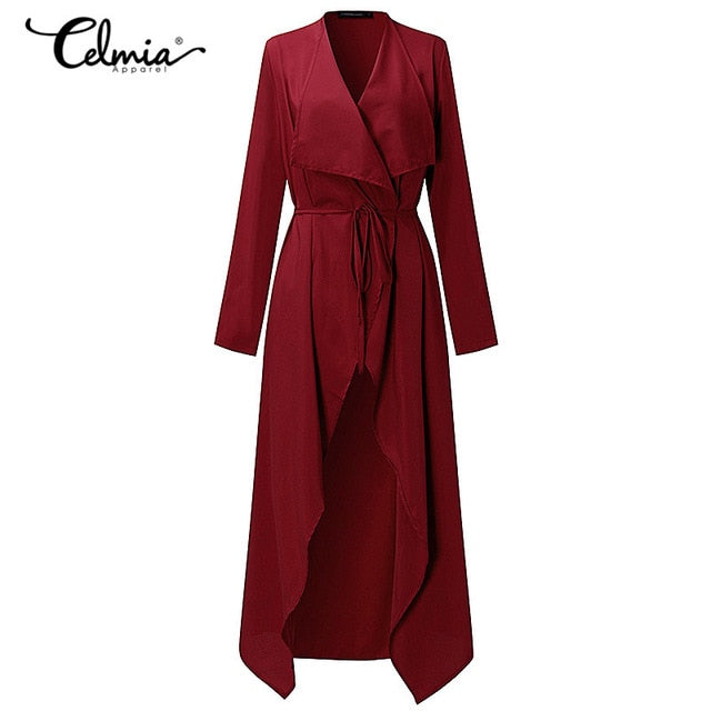 2018 Spring Thin Windproof Outerwear Women Trench Coats Long Sleeve Open Front Elegant Office Work Long Duster Coat Cardigan 3XL