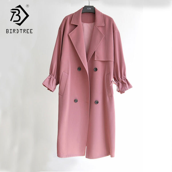 Women's 2018 New  Solid Trench Full Sleeve Turn-down Collar Solid Single Breasted Korean Style Loose Pockets Outerwear C87917LD