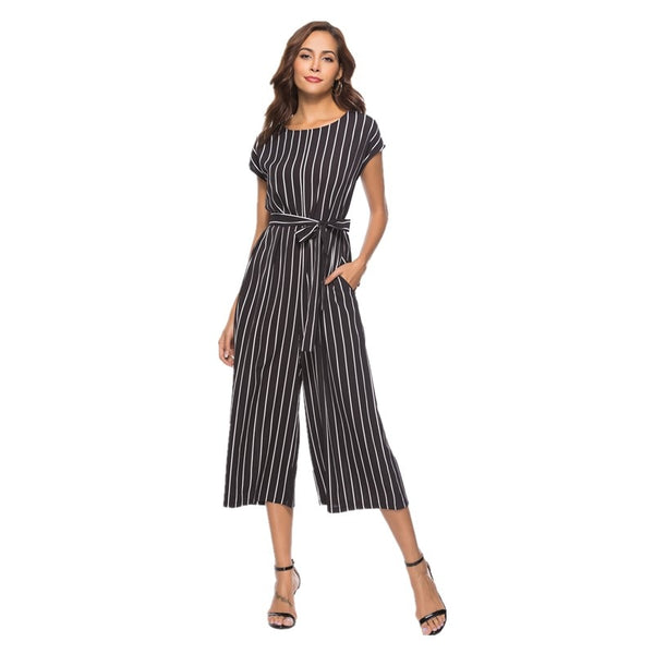 wide leg pants women plus size jumpsuit striped summer 2018 black loose rompers womens jumpsuit one piece overalls cotton SH8010