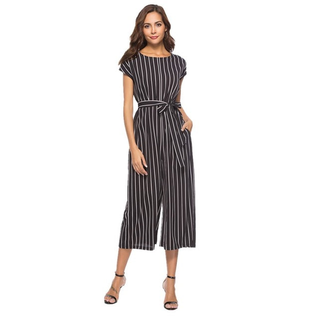 wide leg pants women plus size jumpsuit striped summer 2018 black loose rompers womens jumpsuit one piece overalls cotton SH8010