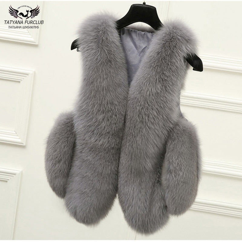 100%Real Fox Fur Vest Natural Whole Fox Fur Vest Gilet Jacket waistcoat Women Regular Standard Design Jackets Coat Plus Size 4XL