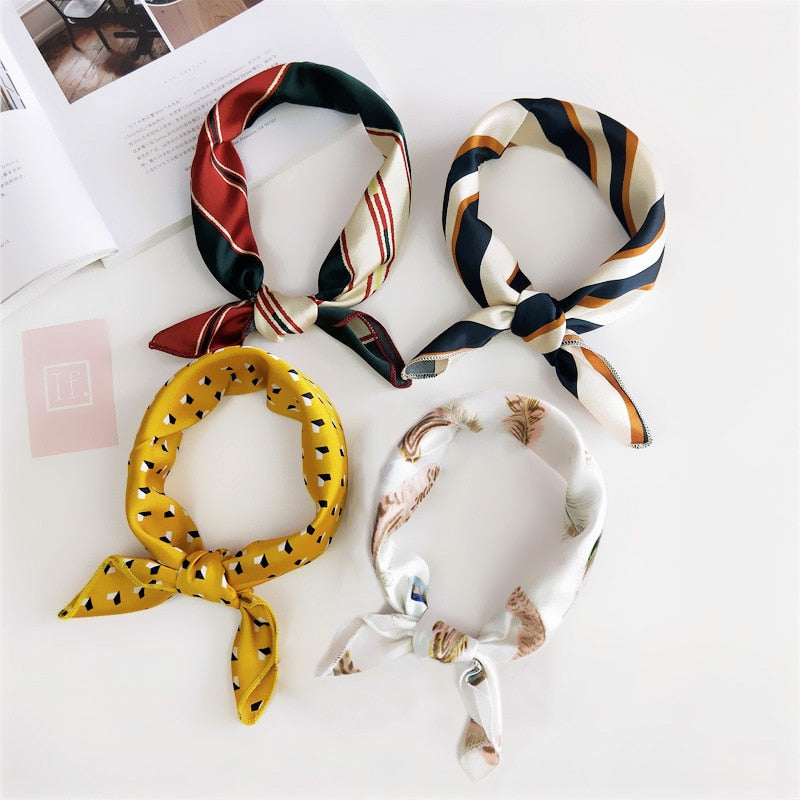 50*50cm Square Silk Feel Satin Scarf Elegant Women Head Skinny Retro Hair Tie Band Small Fashion Square Kerchief Neck Scarf