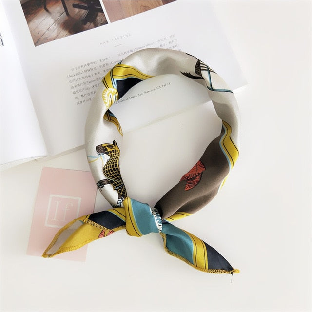 50*50cm Square Silk Feel Satin Scarf Elegant Women Head Skinny Retro Hair Tie Band Small Fashion Square Kerchief Neck Scarf