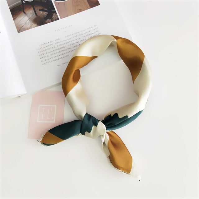 50*50cm Square Silk Feel Satin Scarf Elegant Women Head Skinny Retro Hair Tie Band Small Fashion Square Kerchief Neck Scarf