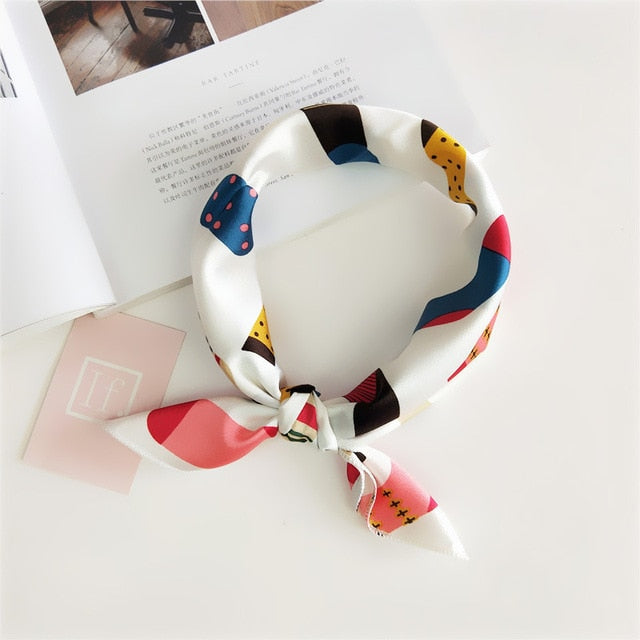 50*50cm Square Silk Feel Satin Scarf Elegant Women Head Skinny Retro Hair Tie Band Small Fashion Square Kerchief Neck Scarf