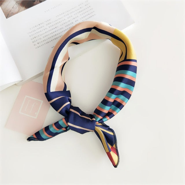 50*50cm Square Silk Feel Satin Scarf Elegant Women Head Skinny Retro Hair Tie Band Small Fashion Square Kerchief Neck Scarf