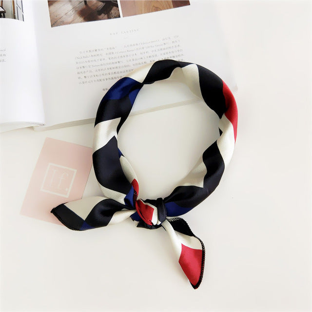 50*50cm Square Silk Feel Satin Scarf Elegant Women Head Skinny Retro Hair Tie Band Small Fashion Square Kerchief Neck Scarf