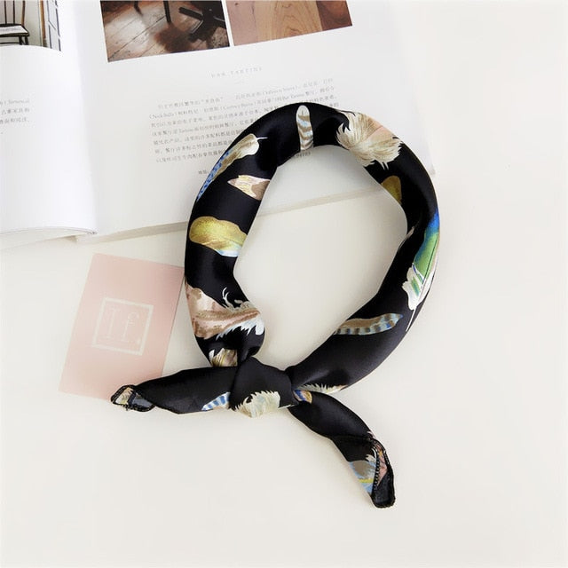 50*50cm Square Silk Feel Satin Scarf Elegant Women Head Skinny Retro Hair Tie Band Small Fashion Square Kerchief Neck Scarf