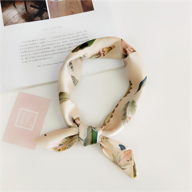 50*50cm Square Silk Feel Satin Scarf Elegant Women Head Skinny Retro Hair Tie Band Small Fashion Square Kerchief Neck Scarf