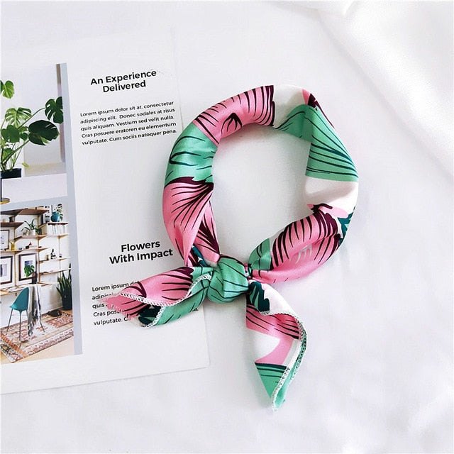 50*50cm Square Silk Feel Satin Scarf Elegant Women Head Skinny Retro Hair Tie Band Small Fashion Square Kerchief Neck Scarf