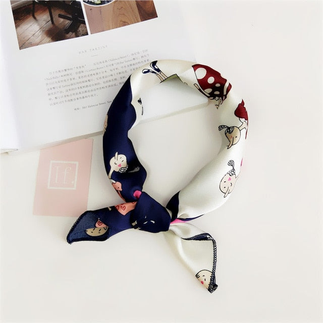 50*50cm Square Silk Feel Satin Scarf Elegant Women Head Skinny Retro Hair Tie Band Small Fashion Square Kerchief Neck Scarf