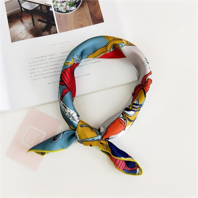 50*50cm Square Silk Feel Satin Scarf Elegant Women Head Skinny Retro Hair Tie Band Small Fashion Square Kerchief Neck Scarf