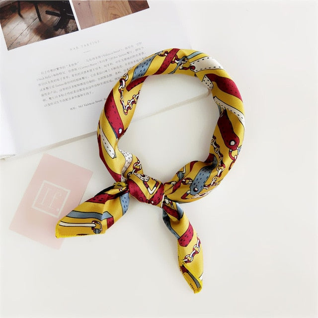 50*50cm Square Silk Feel Satin Scarf Elegant Women Head Skinny Retro Hair Tie Band Small Fashion Square Kerchief Neck Scarf