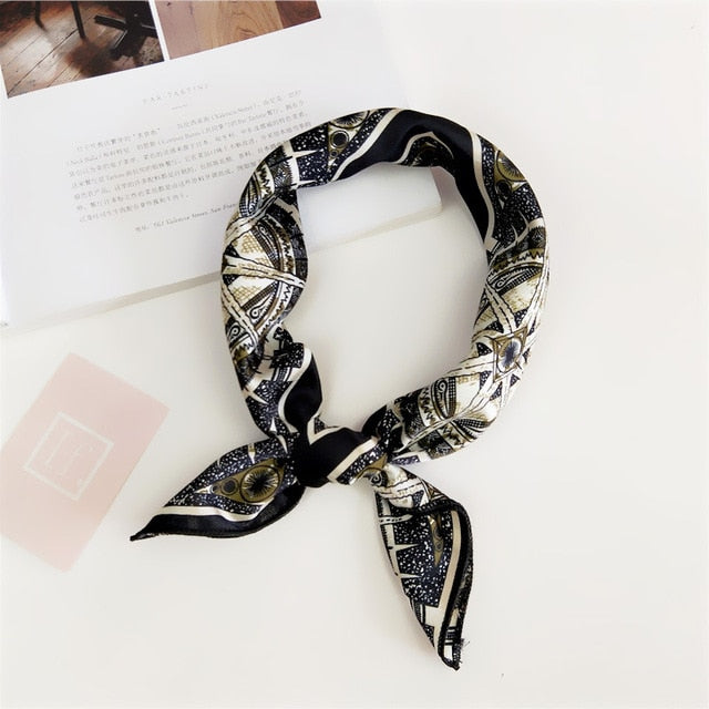 50*50cm Square Silk Feel Satin Scarf Elegant Women Head Skinny Retro Hair Tie Band Small Fashion Square Kerchief Neck Scarf