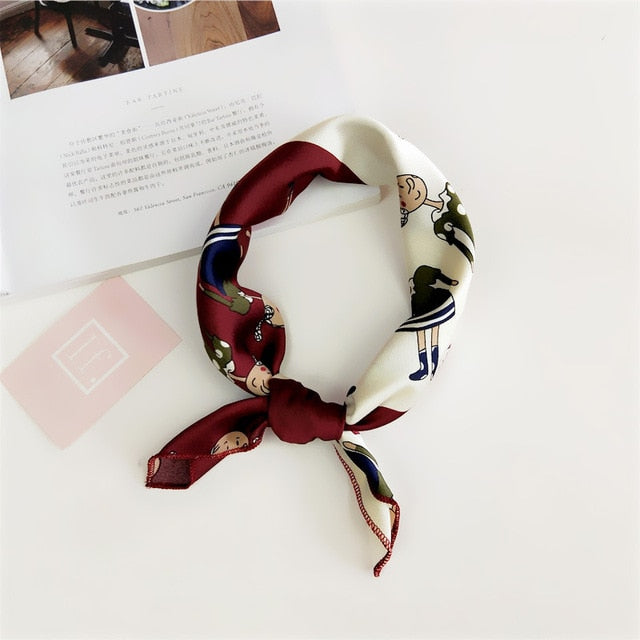 50*50cm Square Silk Feel Satin Scarf Elegant Women Head Skinny Retro Hair Tie Band Small Fashion Square Kerchief Neck Scarf