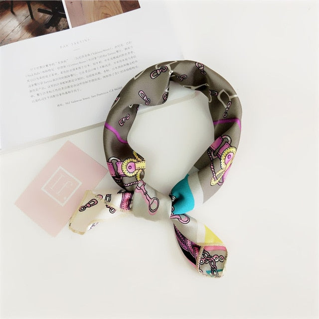 50*50cm Square Silk Feel Satin Scarf Elegant Women Head Skinny Retro Hair Tie Band Small Fashion Square Kerchief Neck Scarf