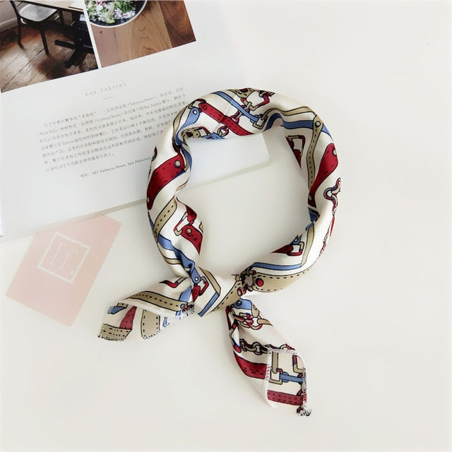 50*50cm Square Silk Feel Satin Scarf Elegant Women Head Skinny Retro Hair Tie Band Small Fashion Square Kerchief Neck Scarf