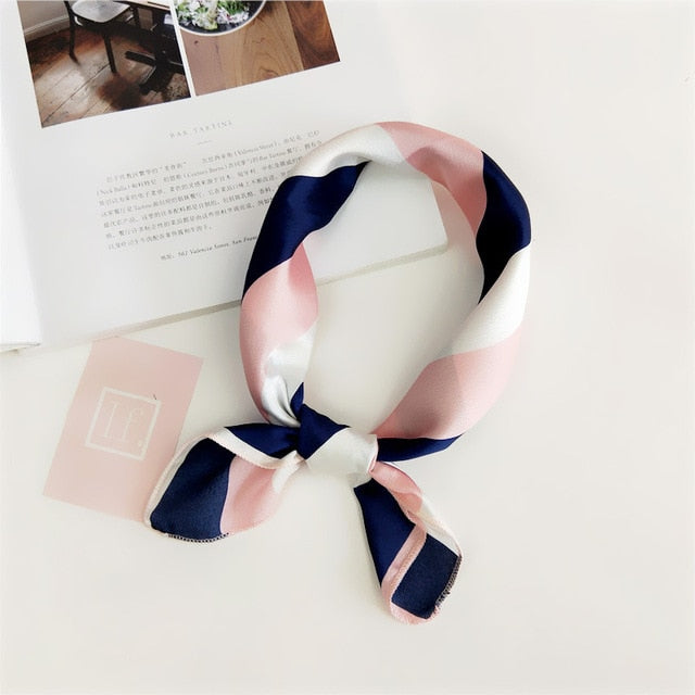 50*50cm Square Silk Feel Satin Scarf Elegant Women Head Skinny Retro Hair Tie Band Small Fashion Square Kerchief Neck Scarf