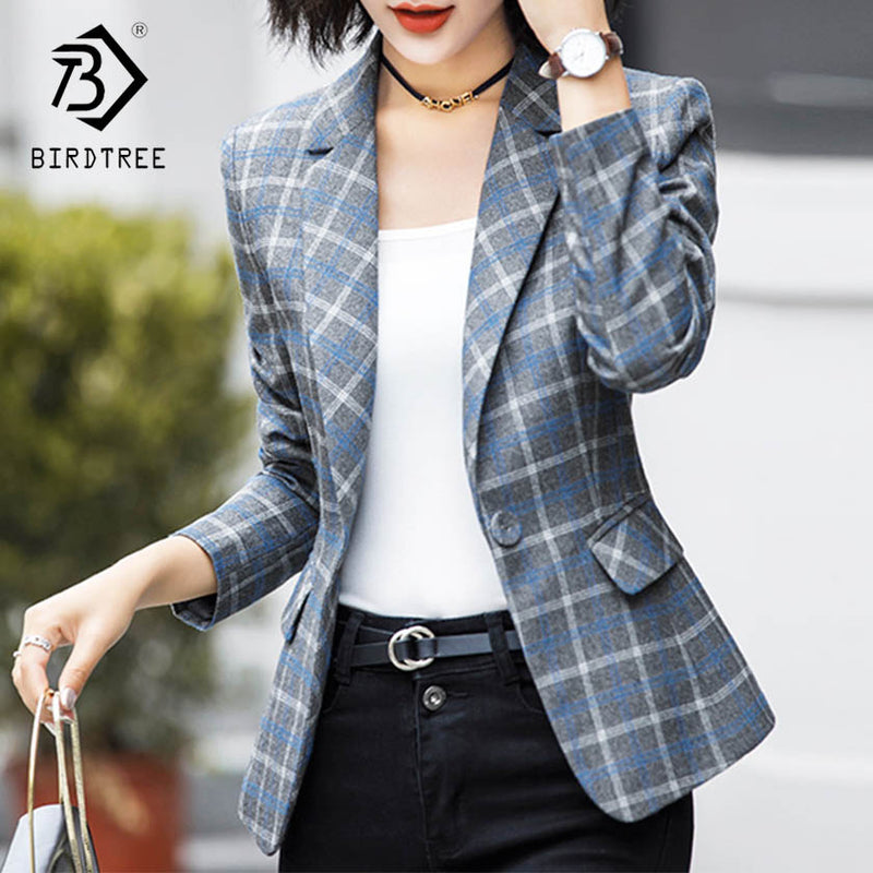 2018 New Arrival Autumn Winter Women Striped Blazers Elegance Fashion Notched Pockets Full Sleeve Single Button Slim Hot C88912L