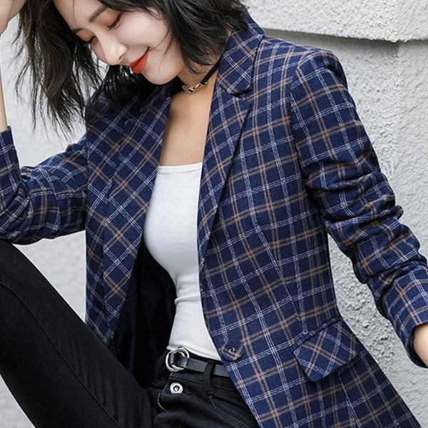 2018 New Arrival Autumn Winter Women Striped Blazers Elegance Fashion Notched Pockets Full Sleeve Single Button Slim Hot C88912L