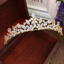 Gold Full Cubic Zircon Tiara Zirconia Crown CZ Diadema Coroa De Novia Wedding Hair Accessories Jewelry Bijoux Cheveux WIGO1028