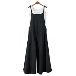 S-5XL 2018 Summer Women Strappy Solid Comfy Wide Leg Jumpsuits Women's Casual Loose Dungarees Bib Overalls Cotton Linen Rompers