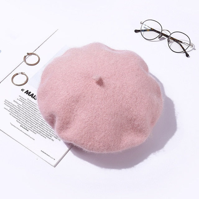 Slouchy 100% Pure Wool Felt Beret Women Fashion British Style Girls Beret Hat Lady Solid Color Winter Hats Women Dropshipping