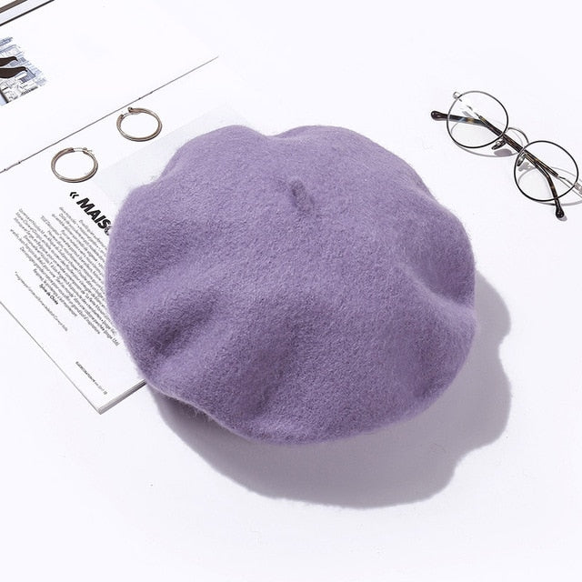 Slouchy 100% Pure Wool Felt Beret Women Fashion British Style Girls Beret Hat Lady Solid Color Winter Hats Women Dropshipping