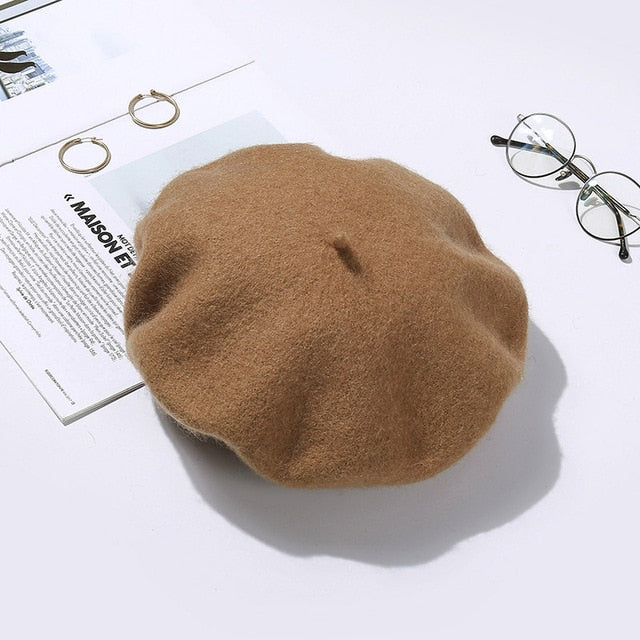 Slouchy 100% Pure Wool Felt Beret Women Fashion British Style Girls Beret Hat Lady Solid Color Winter Hats Women Dropshipping