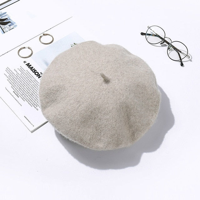 Slouchy 100% Pure Wool Felt Beret Women Fashion British Style Girls Beret Hat Lady Solid Color Winter Hats Women Dropshipping