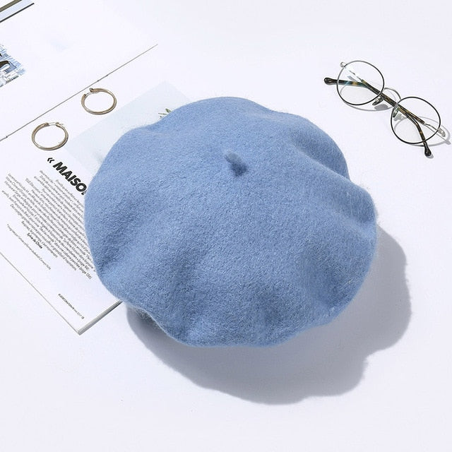 Slouchy 100% Pure Wool Felt Beret Women Fashion British Style Girls Beret Hat Lady Solid Color Winter Hats Women Dropshipping