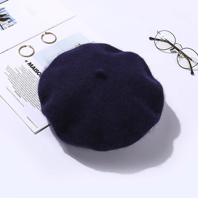 Slouchy 100% Pure Wool Felt Beret Women Fashion British Style Girls Beret Hat Lady Solid Color Winter Hats Women Dropshipping