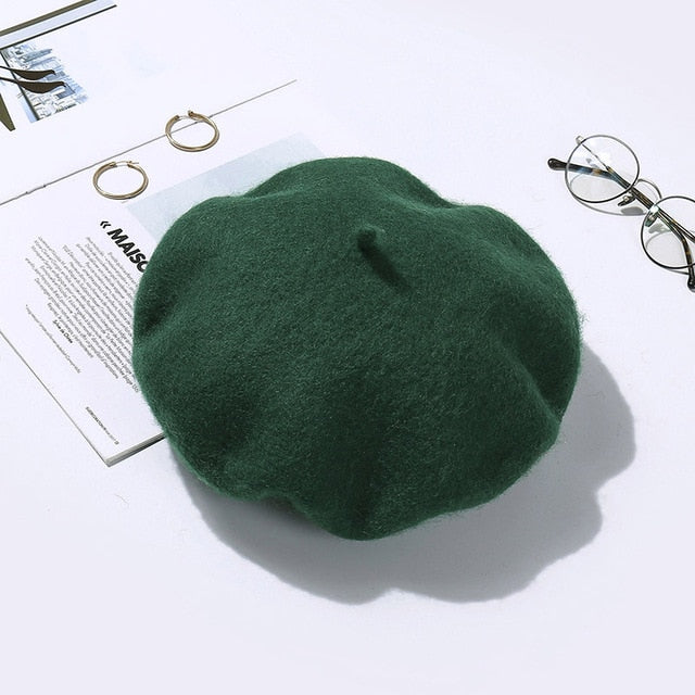 Slouchy 100% Pure Wool Felt Beret Women Fashion British Style Girls Beret Hat Lady Solid Color Winter Hats Women Dropshipping