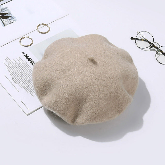 Slouchy 100% Pure Wool Felt Beret Women Fashion British Style Girls Beret Hat Lady Solid Color Winter Hats Women Dropshipping