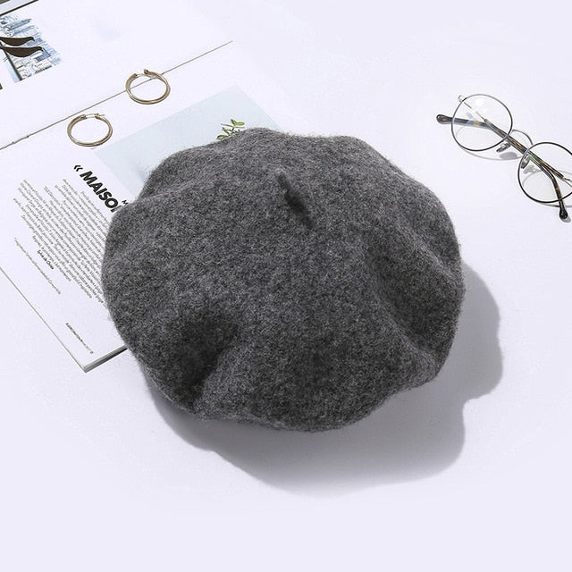 Slouchy 100% Pure Wool Felt Beret Women Fashion British Style Girls Beret Hat Lady Solid Color Winter Hats Women Dropshipping