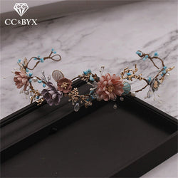 CC Wedding Jewelry Hairbands Crown Forest Style Seaside Party Engagement Hair Accessories For Bridal Flower Beads Yarn Gift 9870