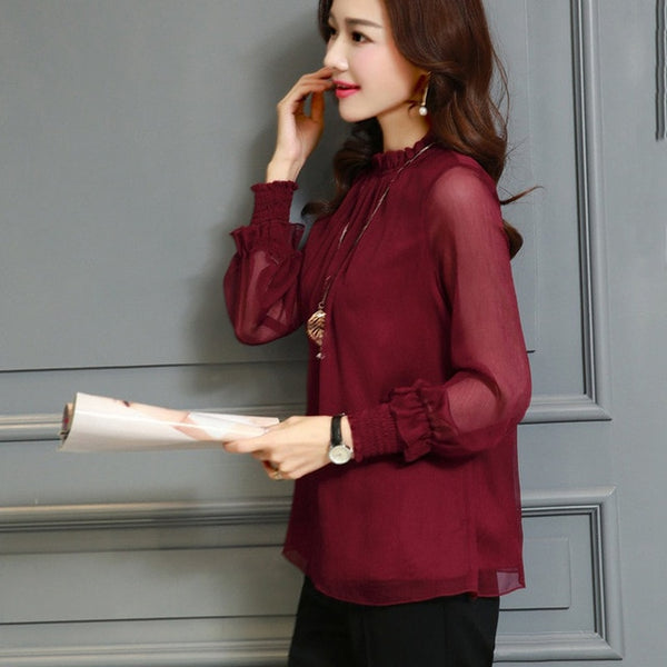 New Blusas Mujer Moda 2019 Winter Autumn Blouses Shirts Work Wear Office Tops Women Shirts Long Sleeve Chiffon Blouse Womens Top