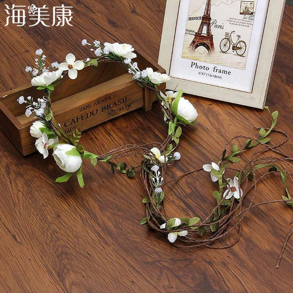 Haimeikang Bohemian Wreath Hair Band Flower Crown Women Rattan Simulation Flower Headband Wrist  Headwear Hair Accessories