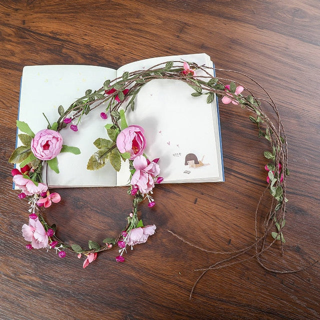 Haimeikang Bohemian Wreath Hair Band Flower Crown Women Rattan Simulation Flower Headband Wrist  Headwear Hair Accessories