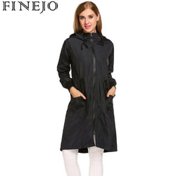 FINEJO Women Jacket Rain Hooded Long Sleeve Lightweight Long Raincoat Autumn Outwear Top Pullover Slim Fit Loose Coat Fashion