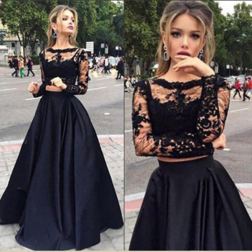 Women 2pc Clothes Sets Ladies  Bridesmaid Long Maxi Skirts Women Lace Fashion Long Sleeve Tops And Long Skirts