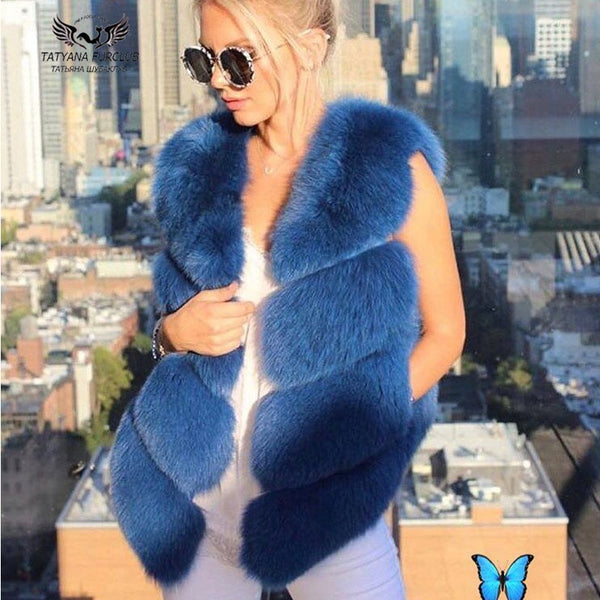 Tatyana Furclub Girl Fur Vest Real Natural Fox Fur Vest Coat Real Women Jacket  Real Fox Fur Jacket Fashion Warm Girl Fur